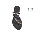 Δερμάτινα  Παπούτσια ESTE 10104 Μαύρο - Πέρλα Γυναικεία Πέδιλα