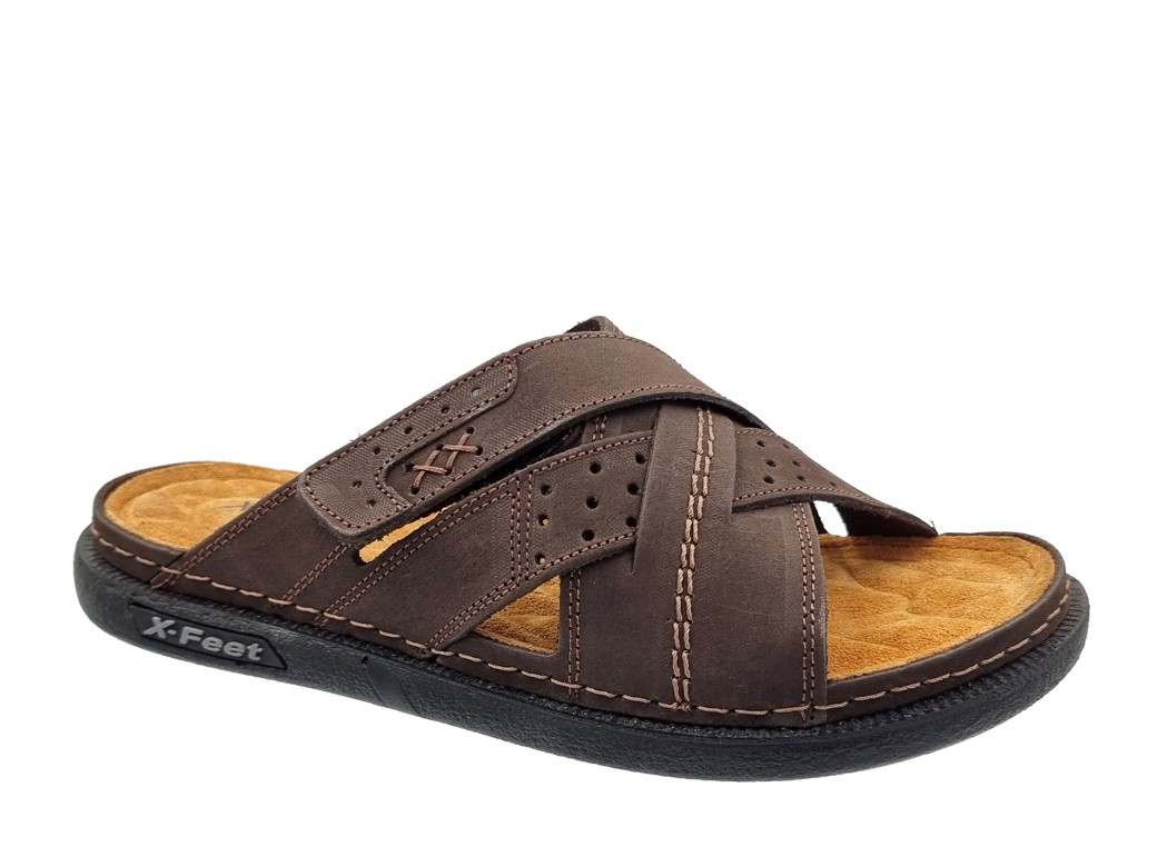 X-Feet A80 Καφέ Δερμάτινες Ανδρικές Παντόφλες