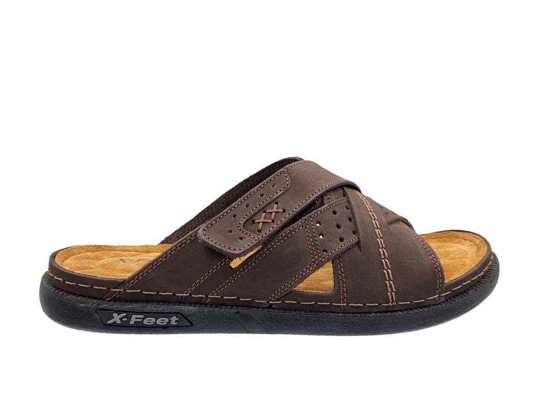 X-Feet A80 Καφέ Δερμάτινες Ανδρικές Παντόφλες